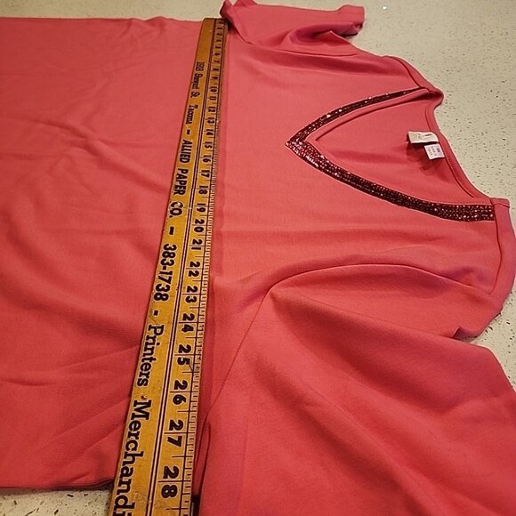 Quacker Factory 3x Pink T-Shirt Short Sleeve Sequin V-neck Cotton Blend - Picture 5 of 6